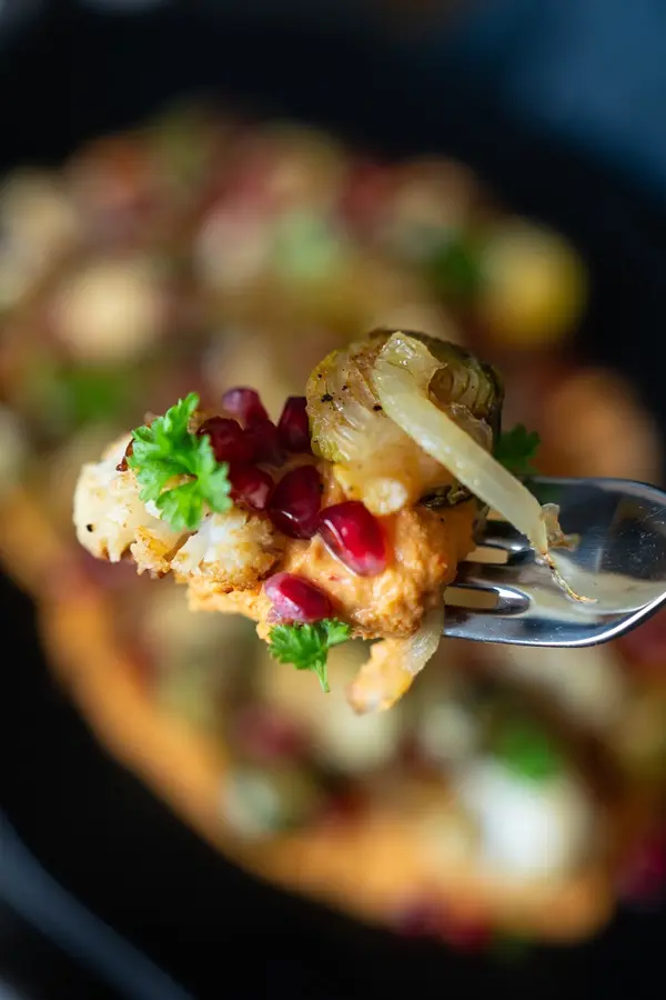 roasted Brussels sprouts on hummus